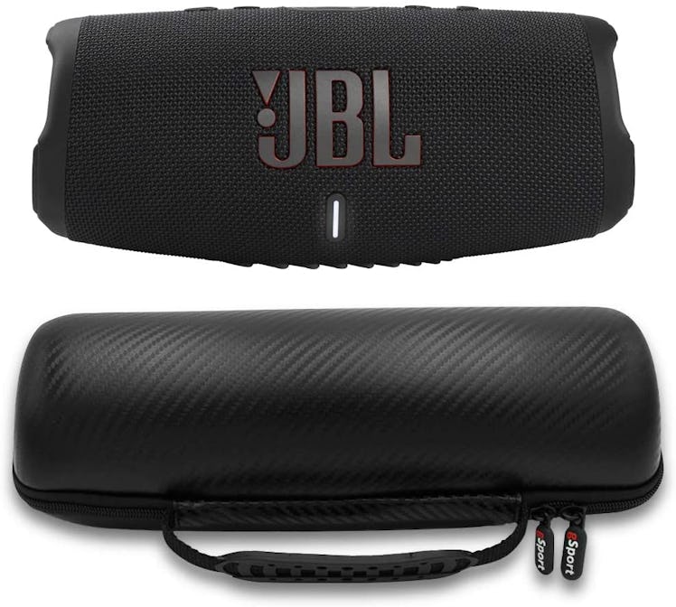 JBL Charge 5 Waterproof Portable Speaker with Built-in Powerbank and gSport Carbon Fiber Case 