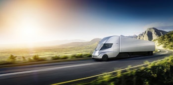 The Tesla Semi driving down the road.
