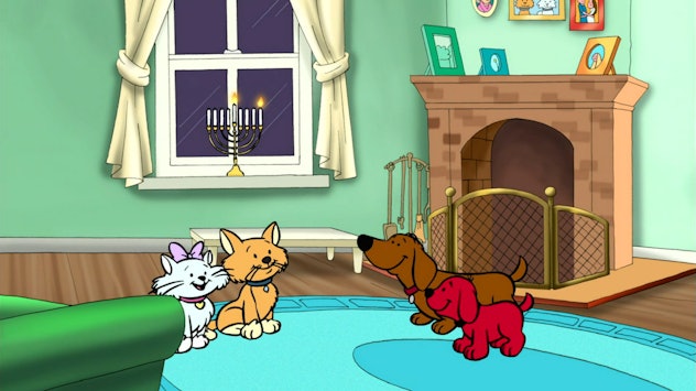 Clifford and Friends with a menorah in the background