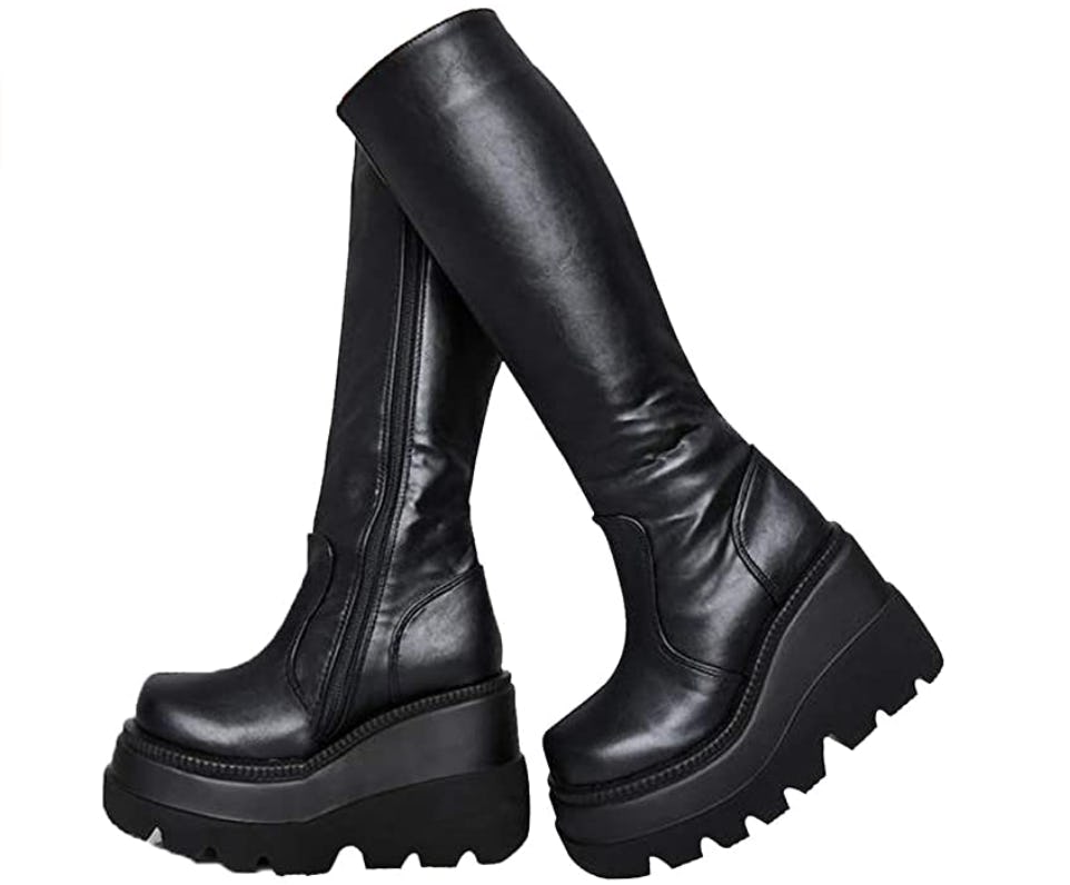 CELNEPHO High Platform Mid Calf Combat Boots