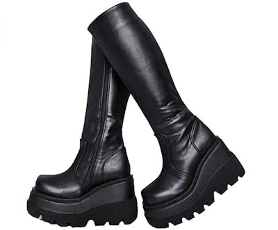 CELNEPHO High Platform Mid Calf Combat Boots