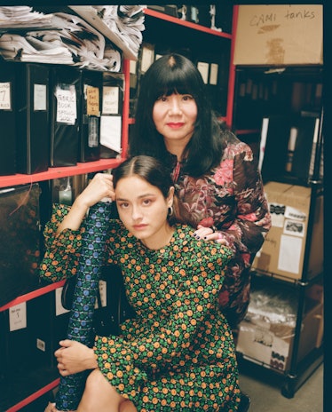Anna Sui and Chase Sui Wonders picking out fabric in a store 