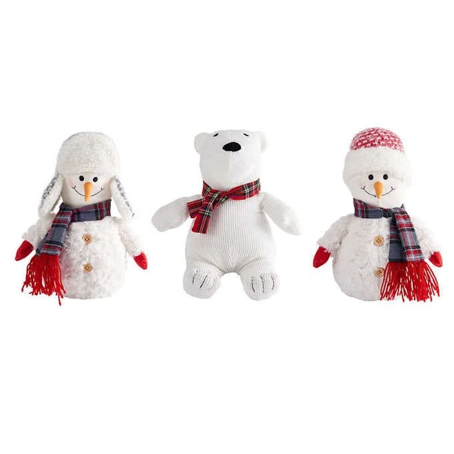 set of three door stoppers for winter, two snowmen, one polar bear