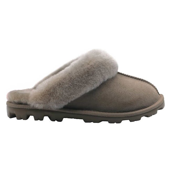 gray slip on shearling slippers from costco