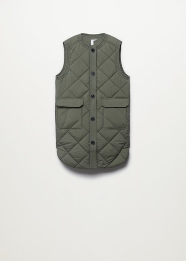 Khaki Buttoned Quilted Vest from Mango.