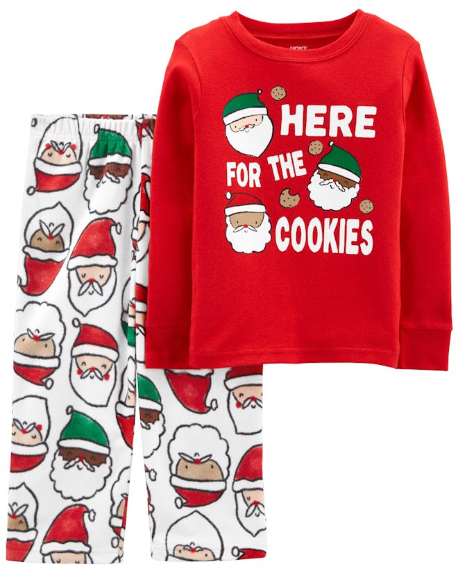 2-Piece Santa Cotton & Fleece PJs