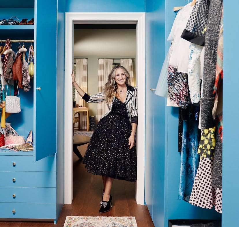 Sarah Jessica Parker stands in the 'Sex and the City' Airbnb, which includes Carrie's closet.