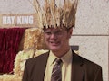 Dwight wears a hay bale hat in an episode of 'The Office.'