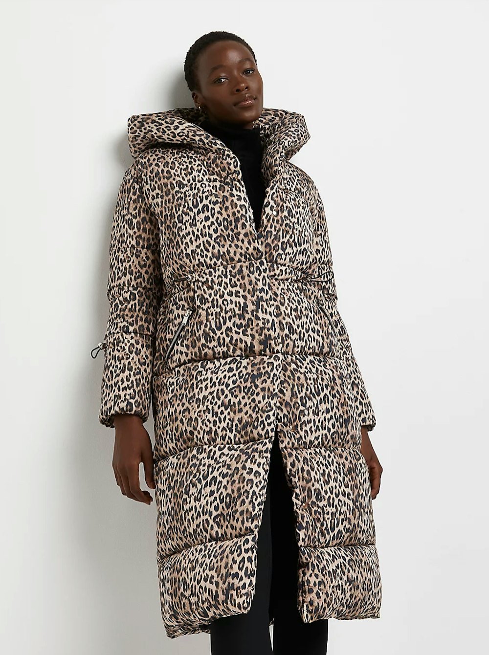 Brown Leopard Print Puffer Coat 
