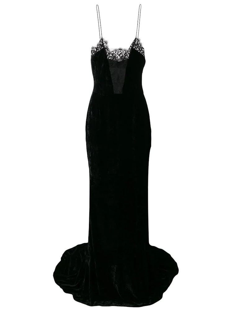 Black lace and velvet gown from Stella McCartney, available to shop on The Webster.