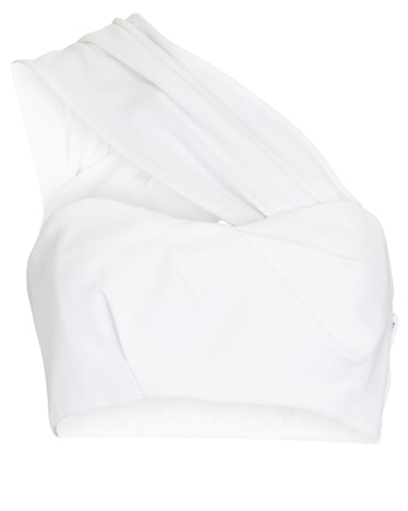 White Structured Crepe Detatchable Tie Bustier Top from Tibi.