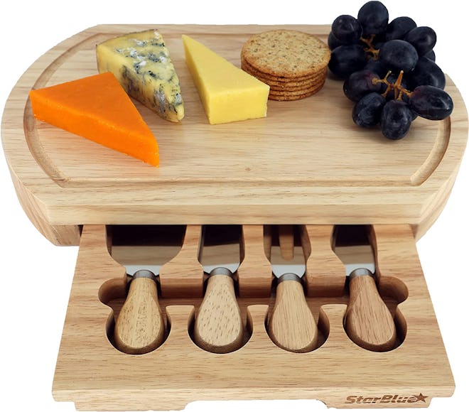 StarBlue Cheese Board Set with 4 Knives and Slide Out Drawer