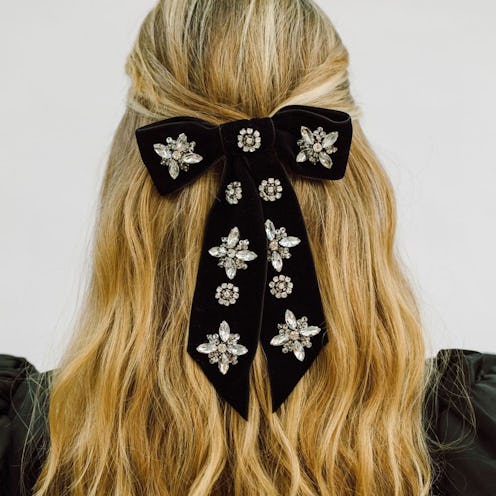 Bejeweled velvet hair bow