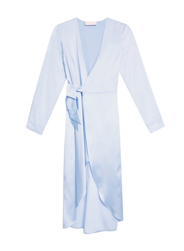 Ice blue silk wrap robe dress