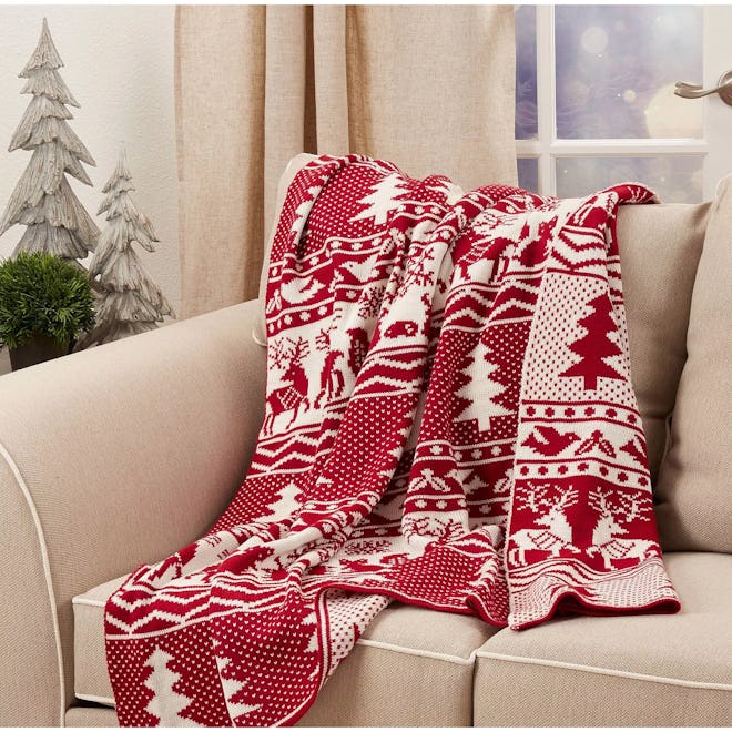 Reindeer and Christmas Tree Knit Throw Blanket