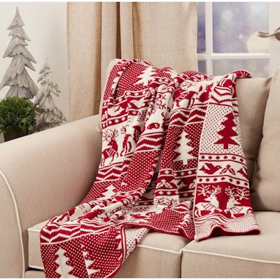Reindeer and Christmas Tree Knit Throw Blanket