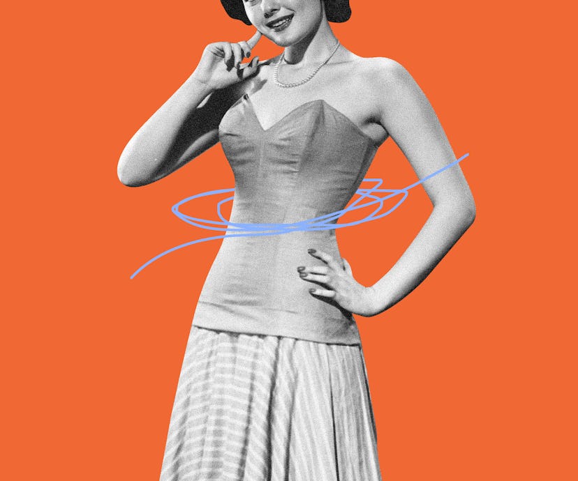 Woman with an hourglass figure wearing a dress that accentuates it