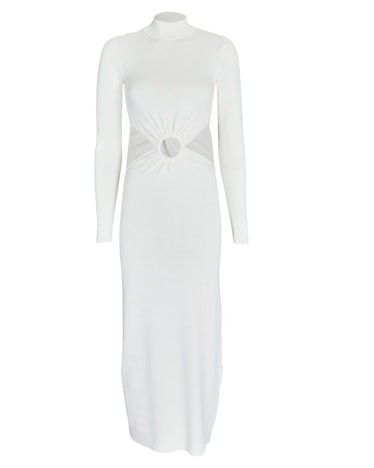 white ruched cut-out jersey midi dress