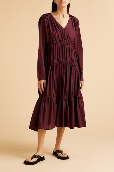 Burgundy tiered midi dress