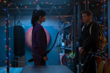 Hailee Steinfeld as Kate Bishop and Jeremy Renner as Clint Barton in Hawkeye