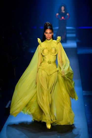 Cindy Bruna walks the runway during the Jean Paul Gaultier Haute Couture Fall/Winter 2019