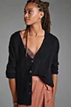 Anthropologie's Black Friday sale includes this black Classic Pointelle Cardigan, which is available...
