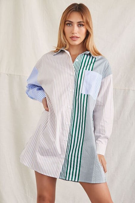 Striped Patternblock Shirt Dress