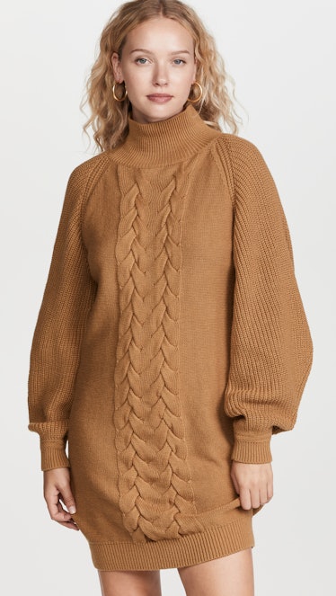 Camel cable knit sweater dress