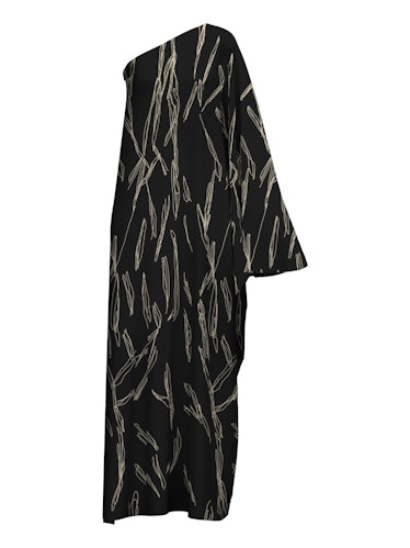 Black printed one-shoulder maxi dress