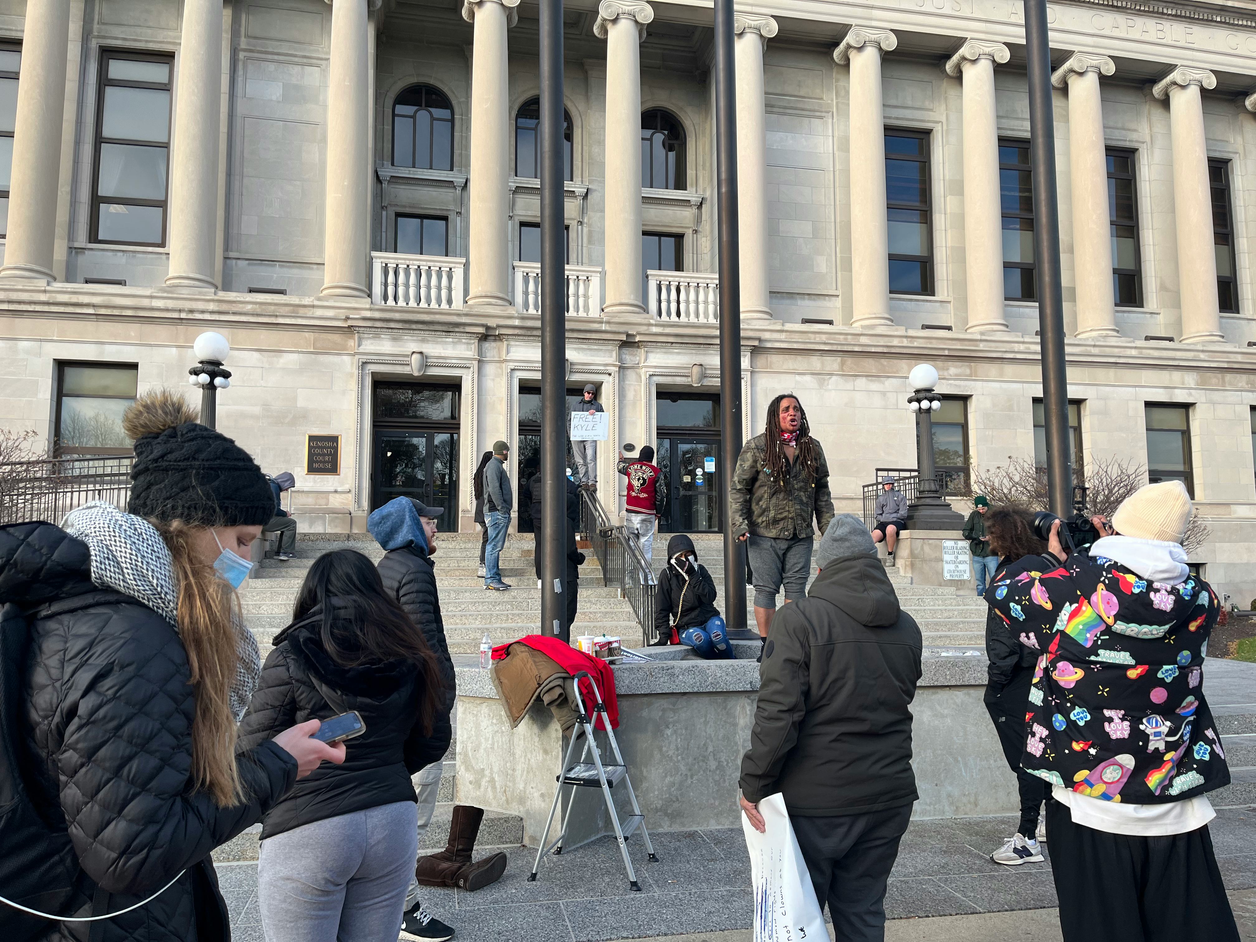 A scene from outside the Kenosha County Courthouse following the Kyle Rittenhouse verdict.