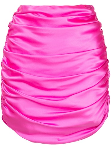 hot pink ruched silk mini skirt