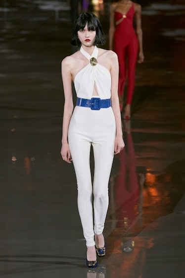 Saint Laurent bodysuit and blue belt