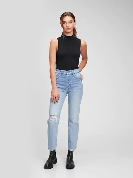 GAP High Rise Destructed Cheeky Straight Jeans with Washwell