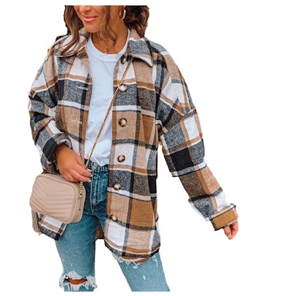 Yeokou Block Plaid Flannel Shacket