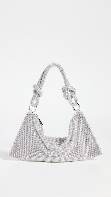 silver metal mesh rhinestone shoulder bag