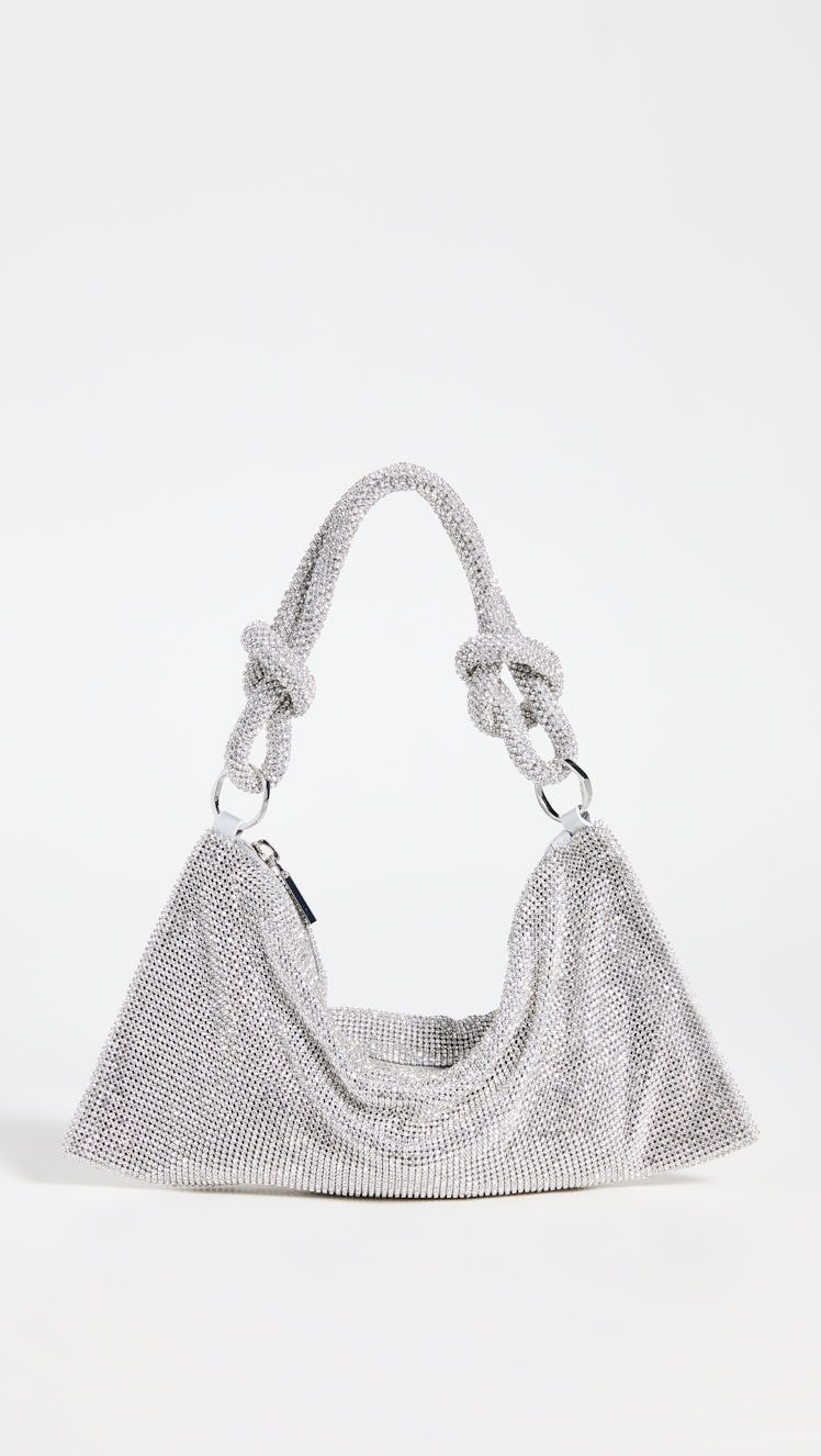 silver metal mesh rhinestone shoulder bag