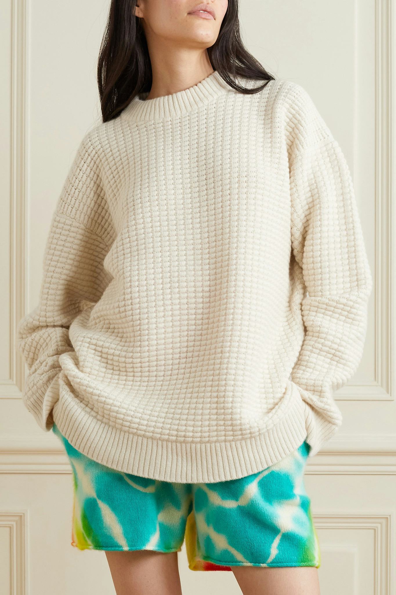 The Elder Statesman Oversized Waffle-Knit Cashmere Sweater