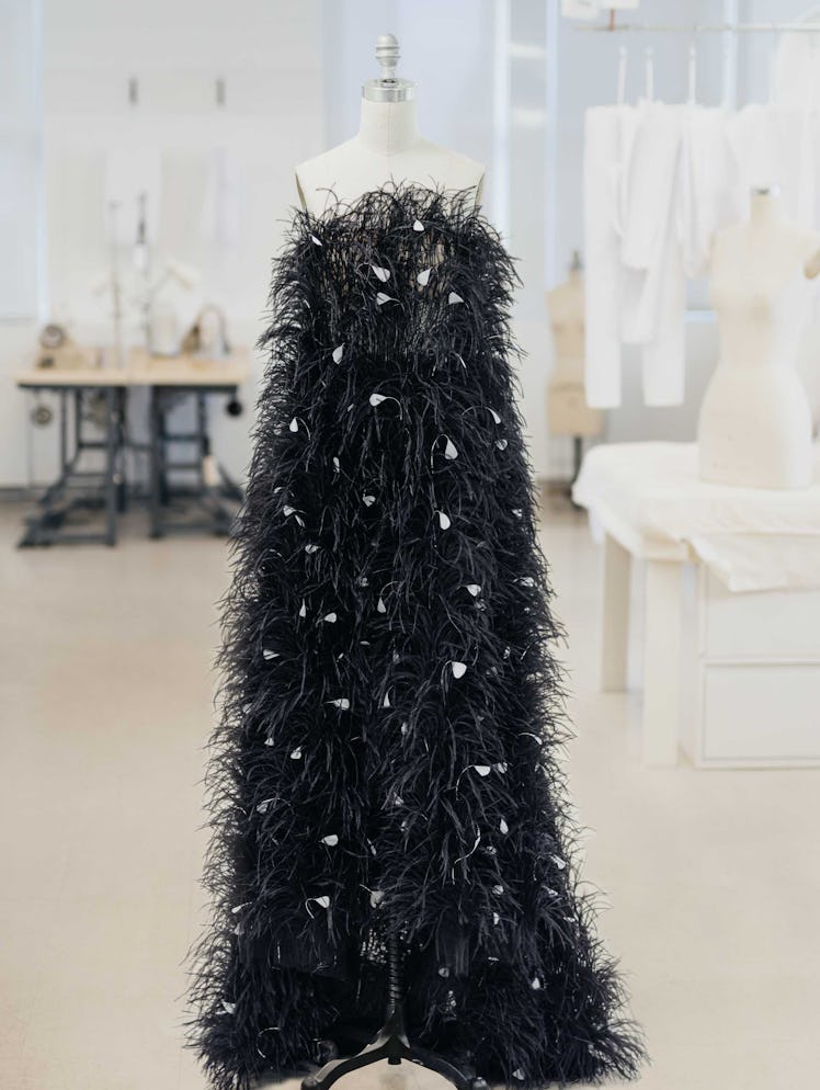 Black and White Feather Strapless Gown from Oscar de la Renta Pre-Fall 2019.