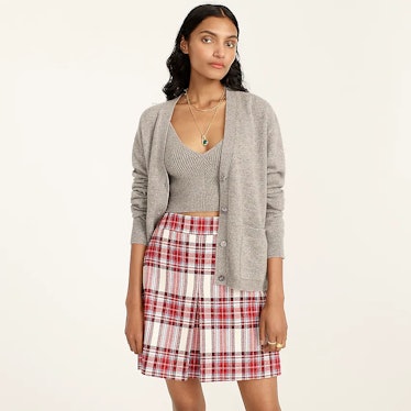 J.Crew's Pleated mini skirt in vintage plaid on sale for Black Friday