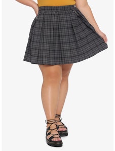 Hot Topic Black & Grey Plaid Suspender Skirt Plus Size
