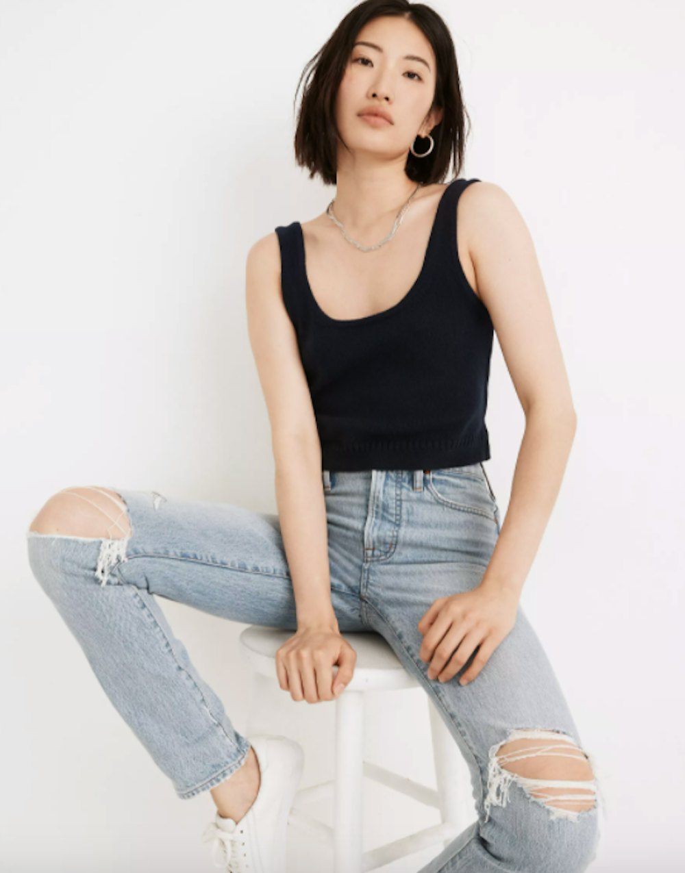 Clemence Cropped Sweater Tank in Heather Navy