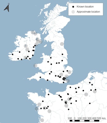 Locations of ninth-century Viking camps, as found in written sources from the period.