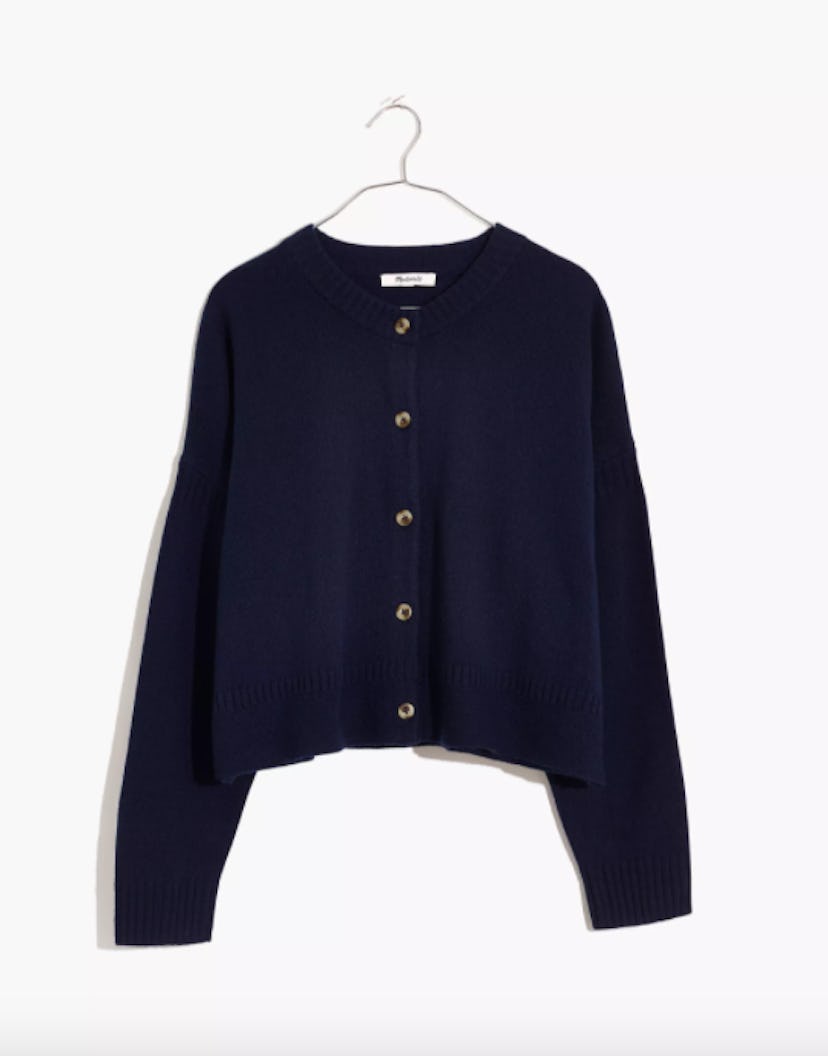Clemence Cropped Cardigan Sweater in Heather Navy