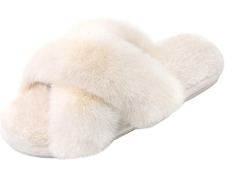 Parlovable Women's Furry Cozy Open Toe Cross Band Slippers 