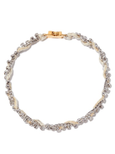 Crystal-Embellished Braided-Linen Necklace