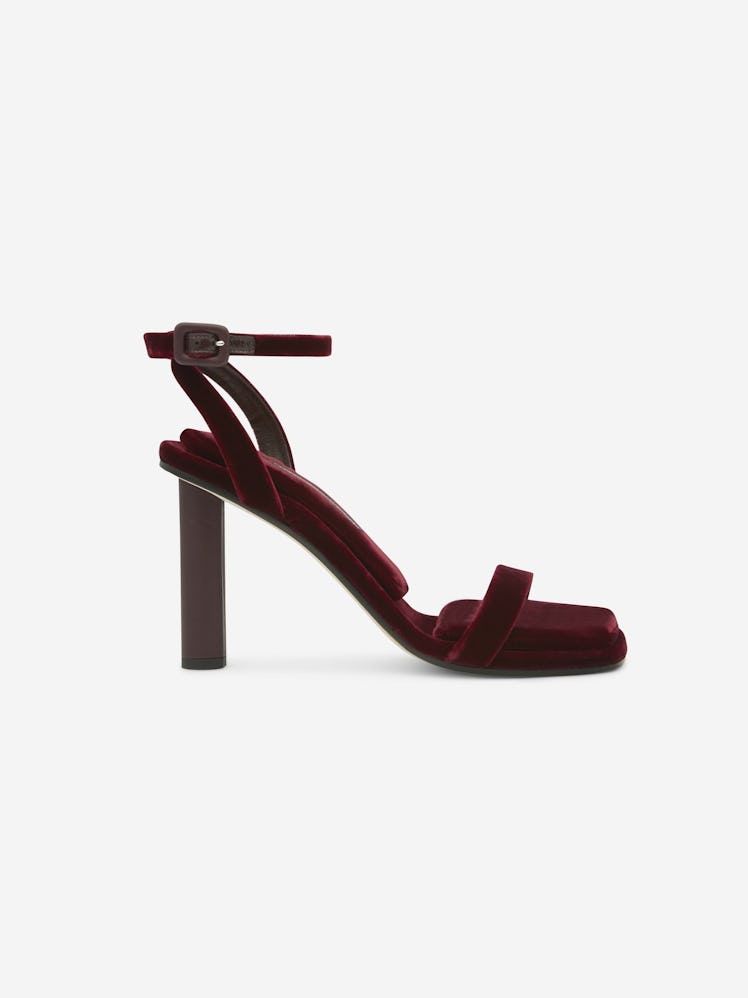 burgundy velvet heeled sandals