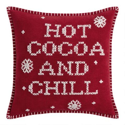 Red Hot Cocoa and Chill Embroidered Throw Pillow