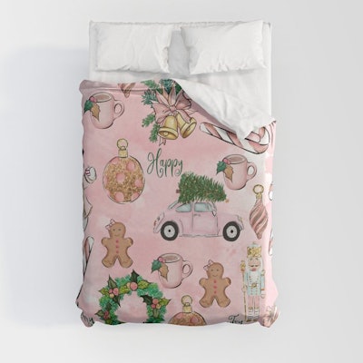 The Very Pink Christmas Watercolor Pattern Duvet Cover