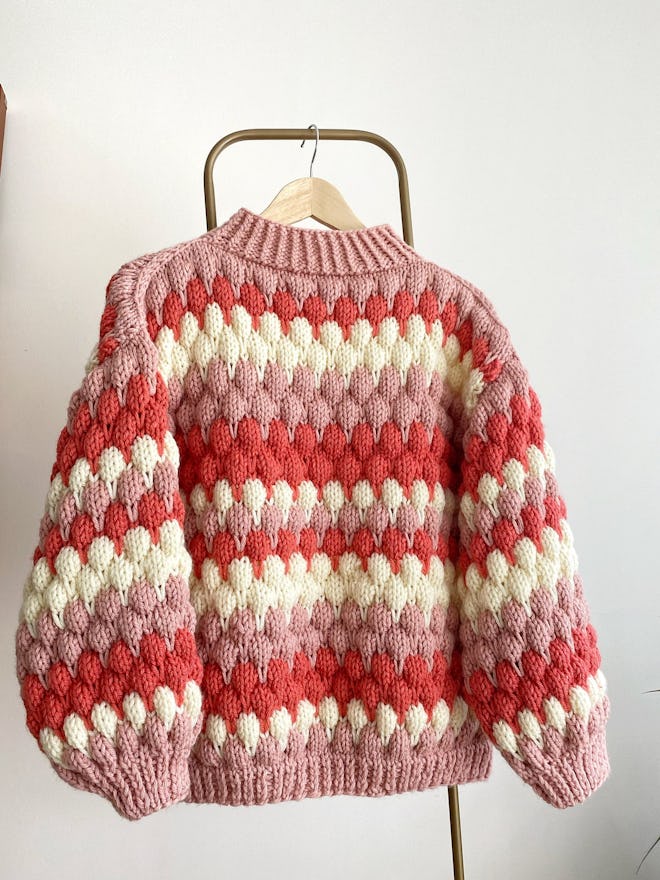 Hand Knit Chunky Bubble Jumper in Cotton Candy from HoneyArtandNature, available to shop on Etsy.