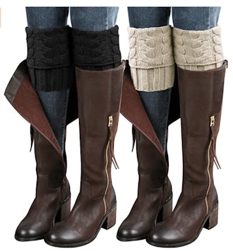 Loritta  Boot Cuffs Cable Knit Leg Warmers (2-Pairs) 